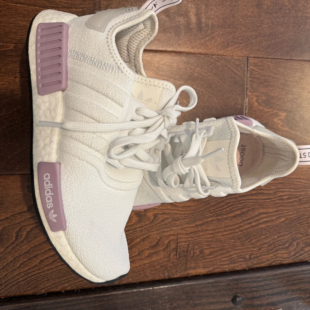 adidas Women’s NMD R1 Sneakers in White with Lavender Accents